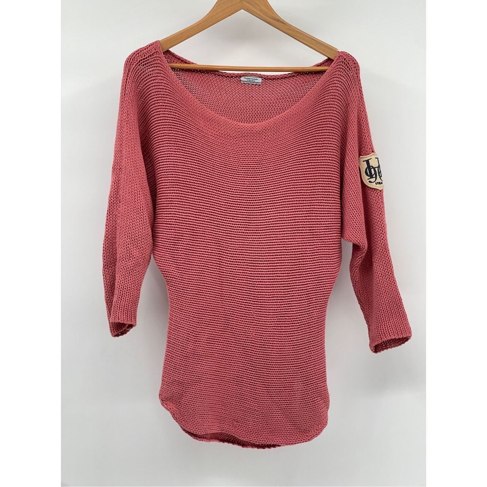 Hunkydory Stockholm‎ Sweater Women Size XS Pink Batwing Patch Scoop Neck